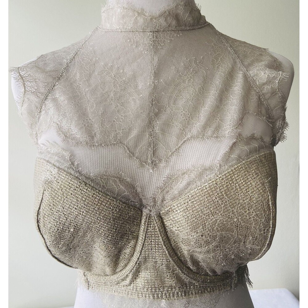 Victoria's Secret Bra Dream Angels Gold Silver Lined Demi High Neck Lace 36DDD